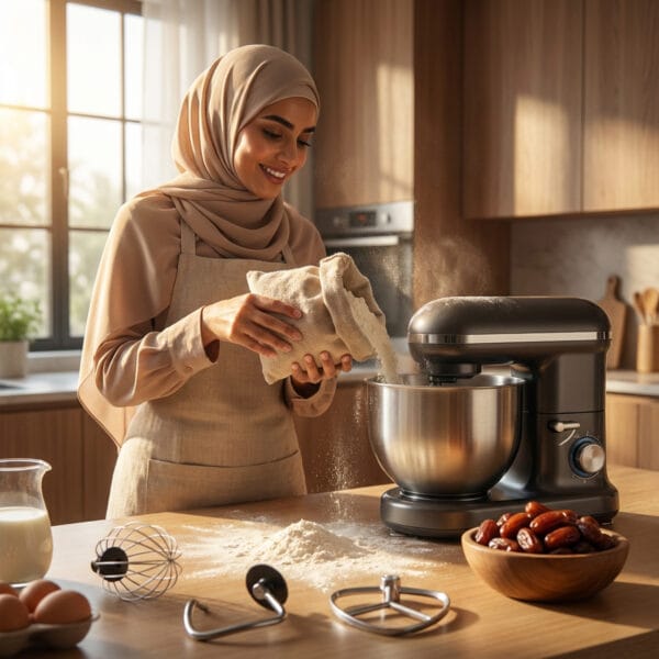عجانة وخلاط كهربائي ذكي 6 سرعات مع وعاء ستانلس كبير وإضاءة LED لعجن سريع وثابت